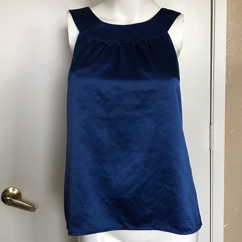 Ann Taylor Royal Blue Silk-Like Sleeveless Blouse